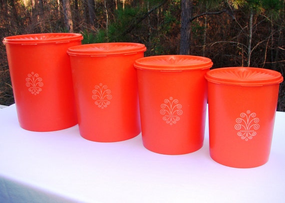 Vintage Orange Tupperware Canister Set of 4