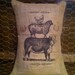 French Cow, sheep, chicken Burlap 12 x 16 Pillow