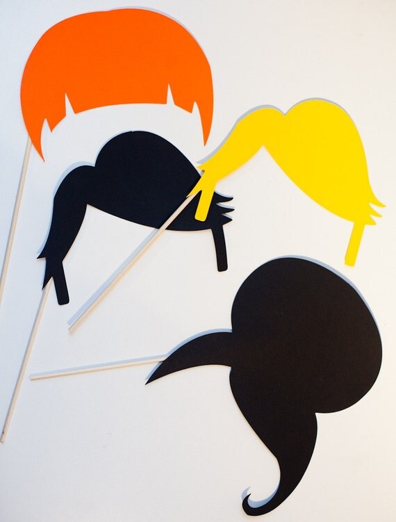 Short Hair Photobooth | hair on a stick set of 4 photo booth props Short Hair Photobooth | hair on a stick set of 4 photo booth props