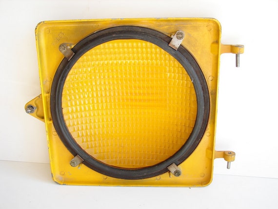 Vintage Yellow Traffic Light Cover and Lens in Original Metal