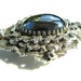 Vintage Ornate Silvertone Brooch with Reflective Black Center Piece and Intricate Layers (3 inches wide) - Great Gift, Altered Art, and more