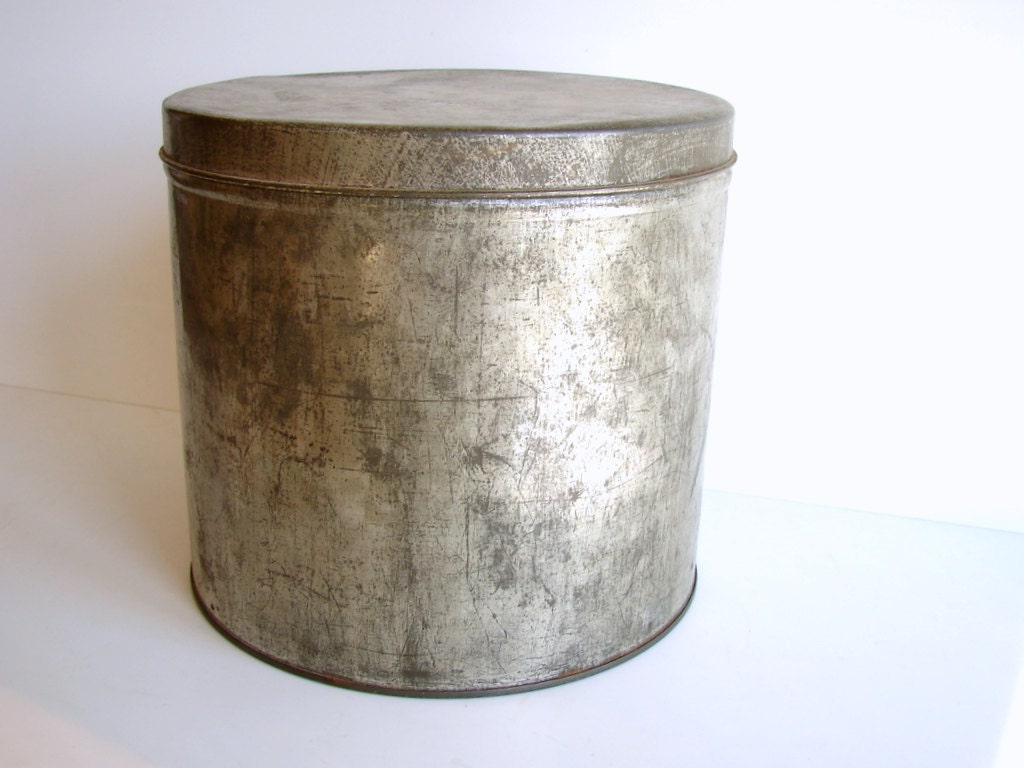 Vintage Large Metal Tin Canister With Lid Industrial