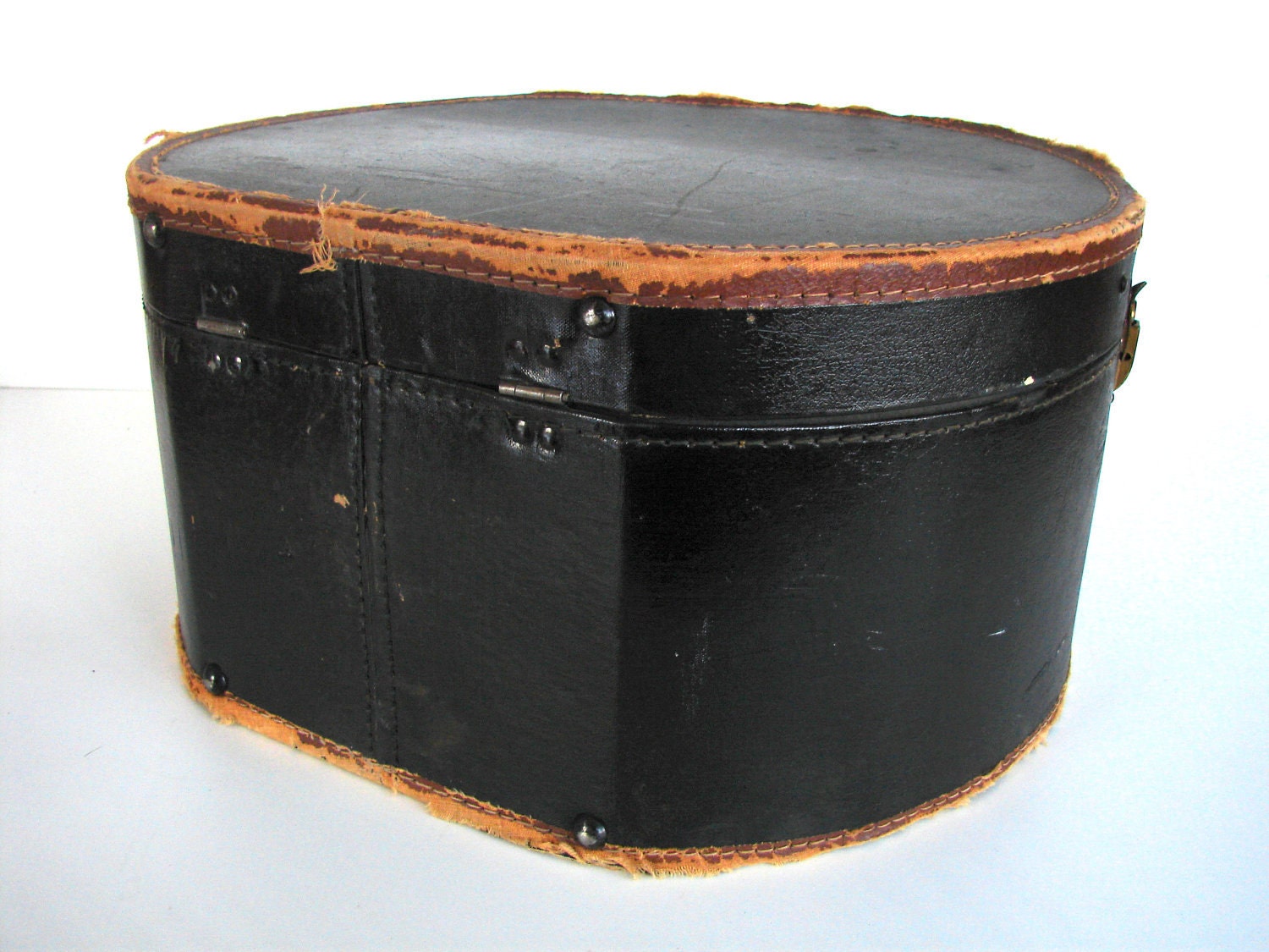 Vintage / Antique Black Leather Hat Box circa.1920s Travel