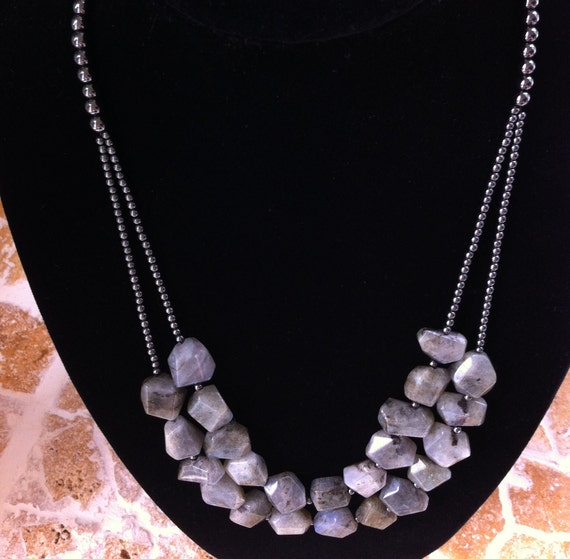 Items similar to Necklace. Faceted Labradorite stone and Hematite round ...