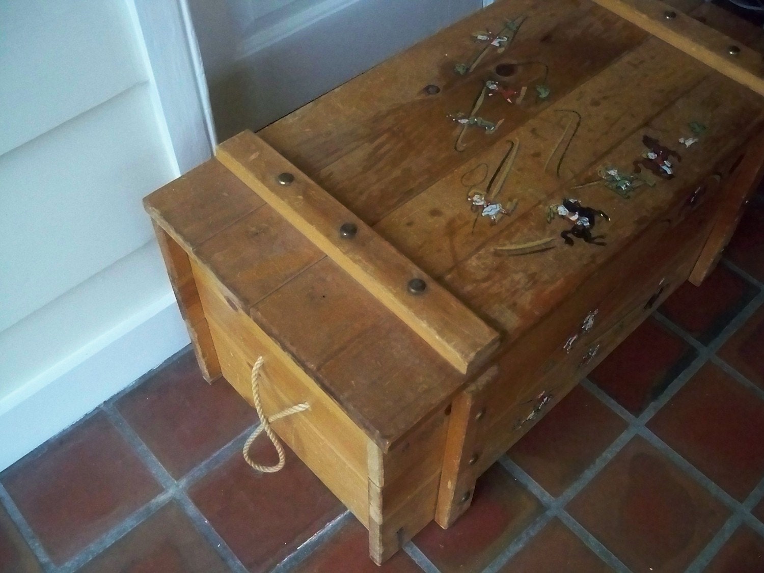 painted wooden toy chest