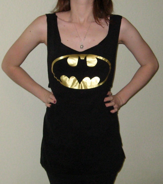 Batman womens tank top geekery diy shirt gold bat man