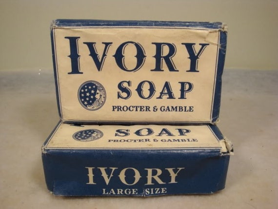 2 Vintage Ivory Soap Bars with Labels & old advertisement