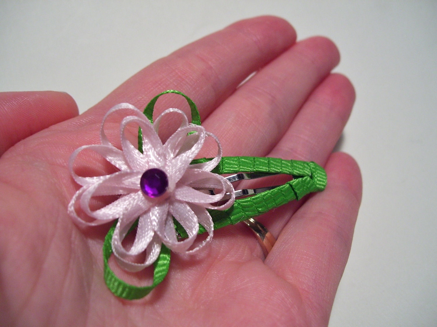 Small Pink Ribbon Flower Clips