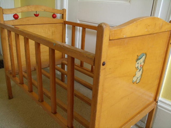Large Wooden Crib Vintage Doll Bed Thayer Tops for Tots