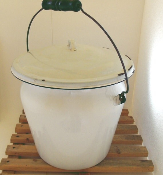 Blue on White Enamelware Extra Large Slop Bucket / Pail With