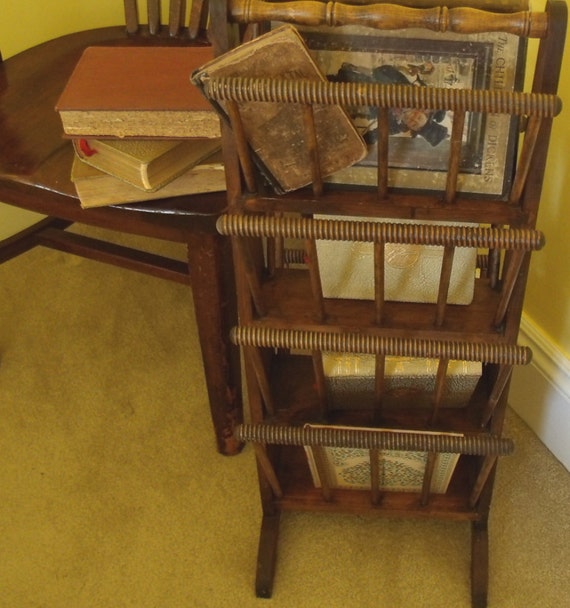 Mid Century Wooden Tall Magazine Rack Vintage 1950s Hand