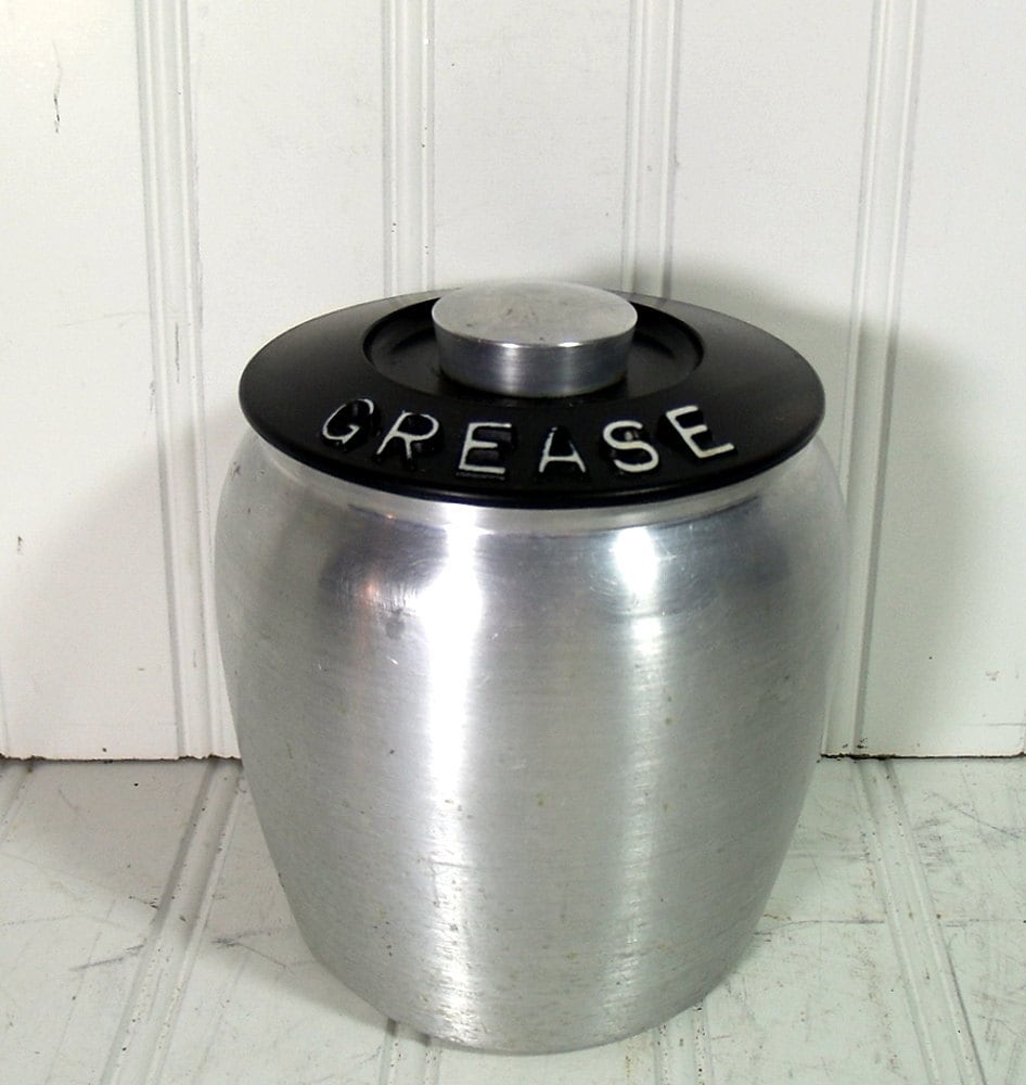 Kromex Grease Can Vintage Spun Aluminum Canister Kitschy