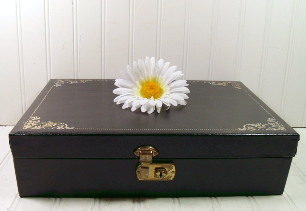 HardShell Jewelry Box Vintage Black with Gold by DivineOrders