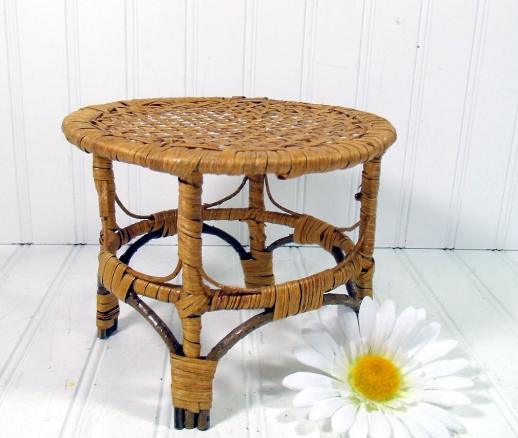 Small Wicker Twig Table Vintage Plant Stand by DivineOrders