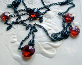Garnet and Oxidized Sterling Silver Necklace Red Valentine