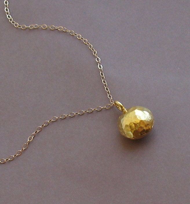 Puffed Hammered Gold Vermeil Round with by tinycottagetreasures