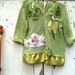 Spring green crocheted sweater, upcycled, embellished, ribbons, vintage linens, size L, prairie girl, rustic sweater