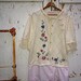 SALE rustic ecru flowery upcycled roses lace embroidery summer autumn spring sweater cardigan cottage chic