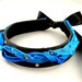 SALE Ocean Blue Frayed Silk Ribbon on Black Leather Collar Choker Necklace Goth Punk Alternative Fashion Wear