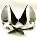 Leather White Pearl and Black Wolf Ears with Peircings and Feathers Inu Mimi Furry Goth Cosplay Alternative Fashion Wear