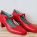 S A L E was 68.00 Sz 39 Vintage Red Leather Rubber Sole Mary Janes