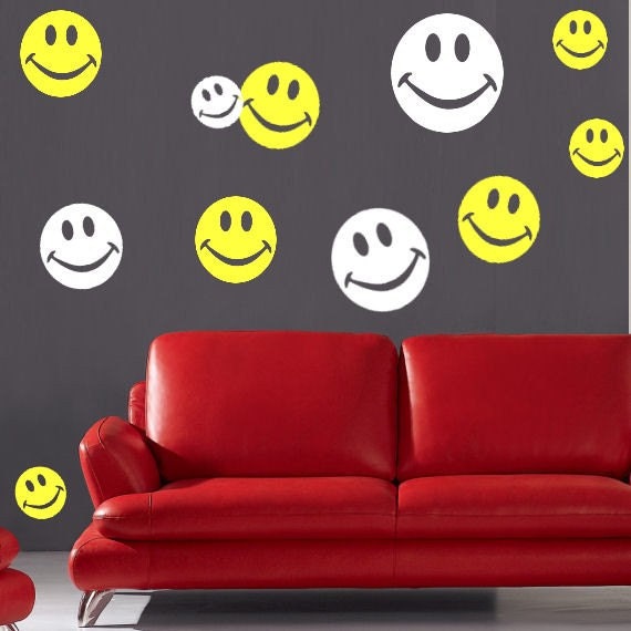 Smiley Faces Wall Decal Stickers 60 Piece Set 2 Color