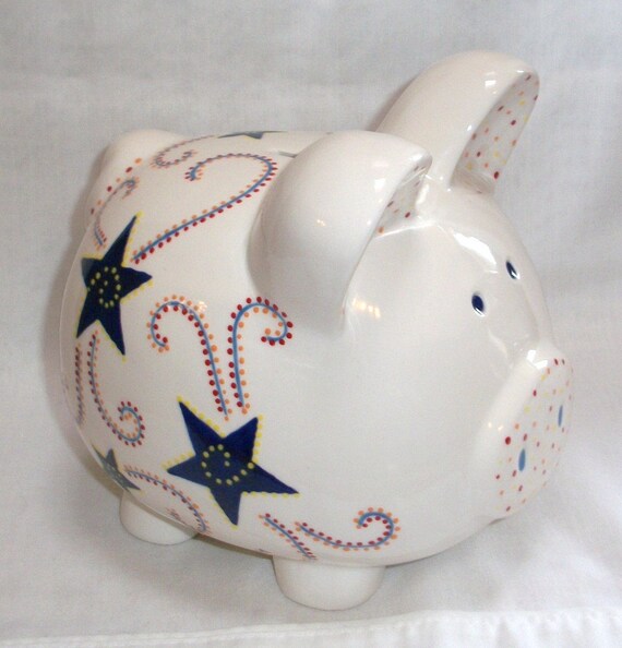 Hand painted Ceramic Piggy Bank Baby Boy Personalized