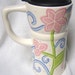 Ceramic Travel Mug w/ lid- Pink, Blue, Green - Flowers and Swirls