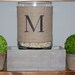 Monogram Burlap Hurricane Vase. Rustic chic wedding centerpiece, personalized wedding gift or wedding decoration