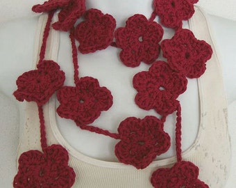 Crochet Flower Lariat Scarf PDF Pattern DIY Instant Download
