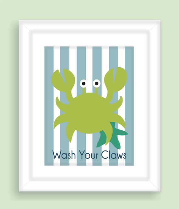 Children's Bathroom Wall Art Nursery Print Crab by FieldandFlower