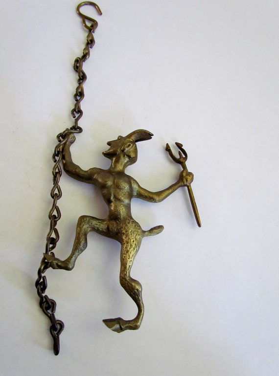 Victorian brass devil fireplace damper pull Halloween by Oddacious