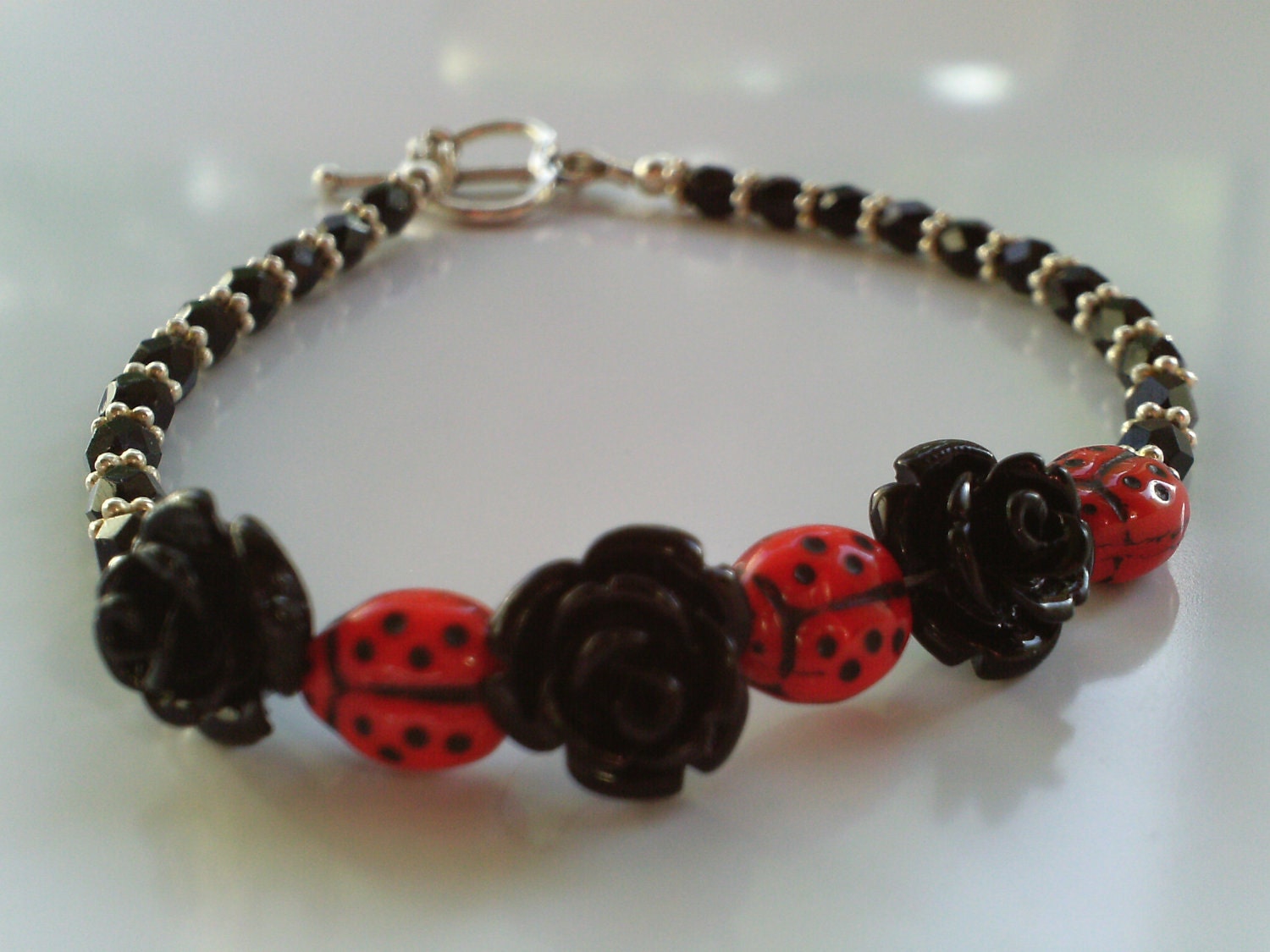 Ladybug Beadwork Bracelet Lady Bug Beaded Bracelet Black