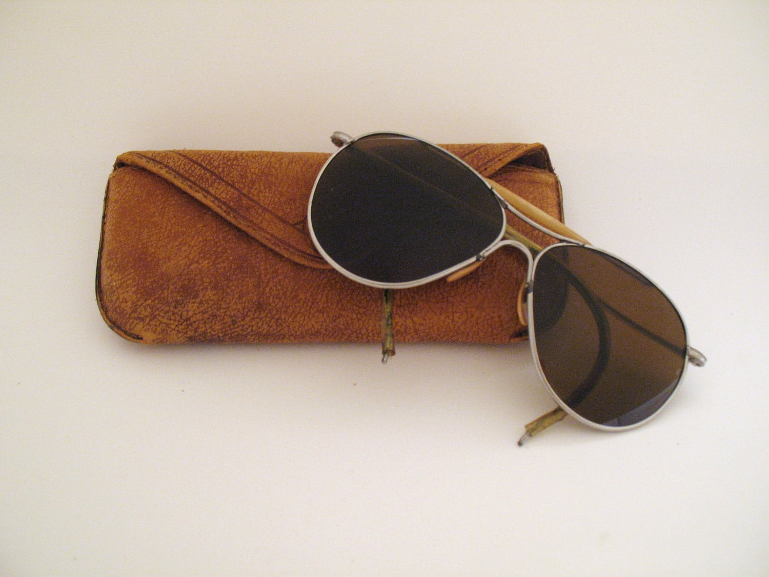 WWII American Optical AO Aviator Sunglasses and Leather Case