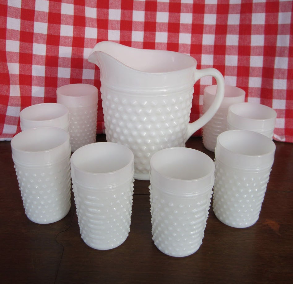 Handsome Hobnail Milk Glass Pitcher and by