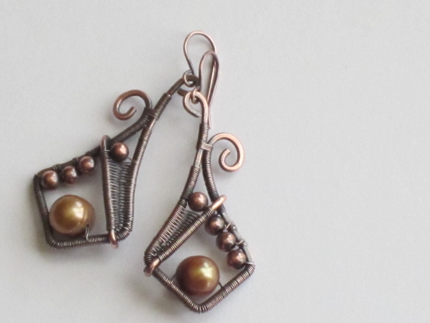 Copper with Pearl Earrings.