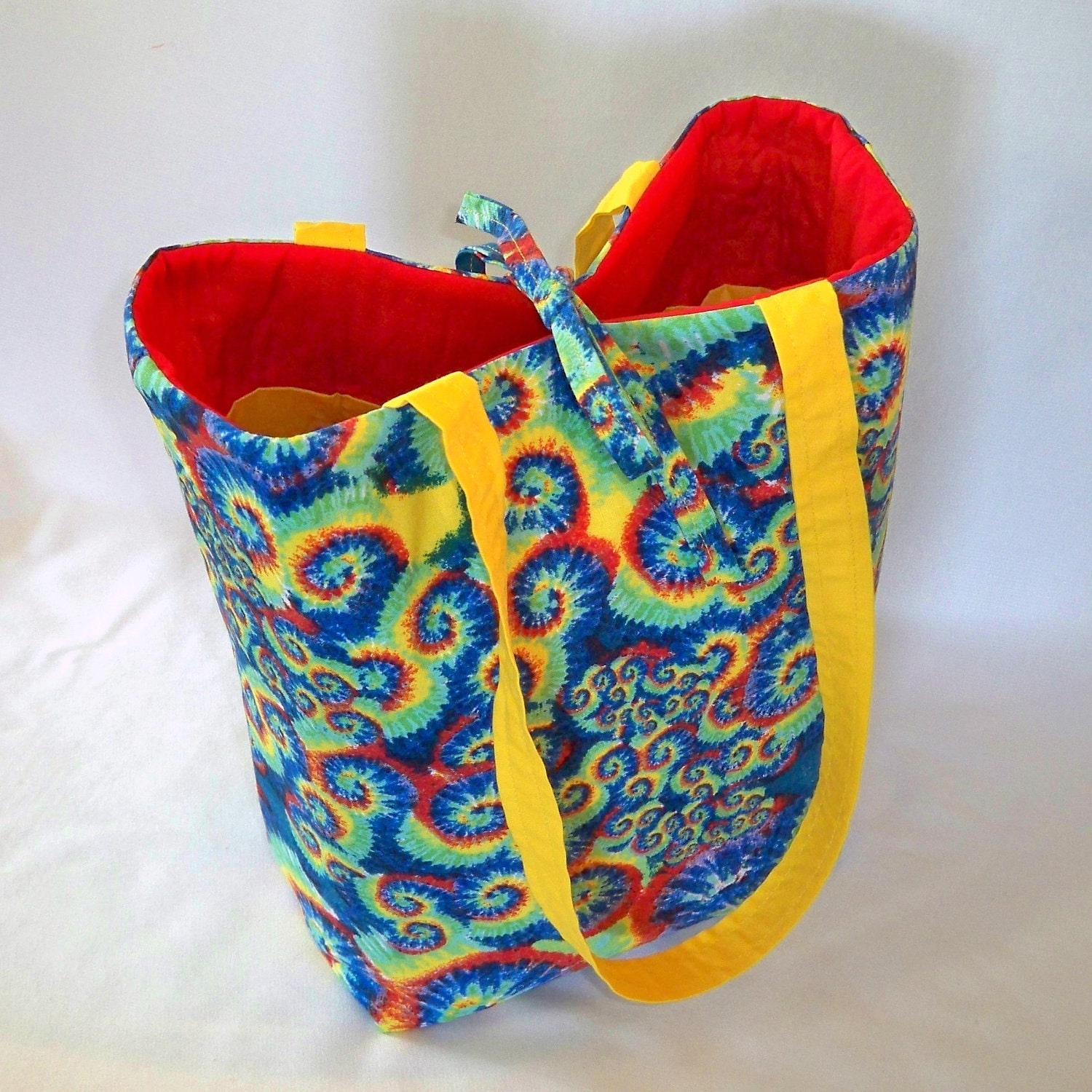 Tie Dye Purse Tote Bag Fabric Handbag Hippie Swirls Aqua Blue