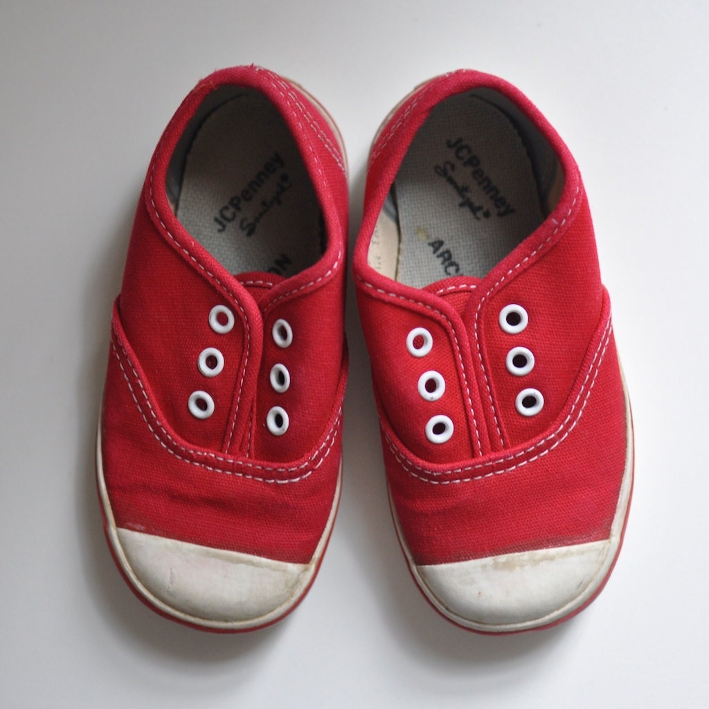 Vintage Red 70's Tennis Shoes toddler size by littlereadervintage