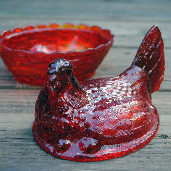 Items Similar To Sale Depression Glass Chicken Rooster Hen On Nest Dish On Etsy