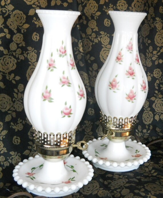 pink with glass Milk Glass Hurricane CarpeDiemYall  Lamps by milk Vintage lamp pink hurricane