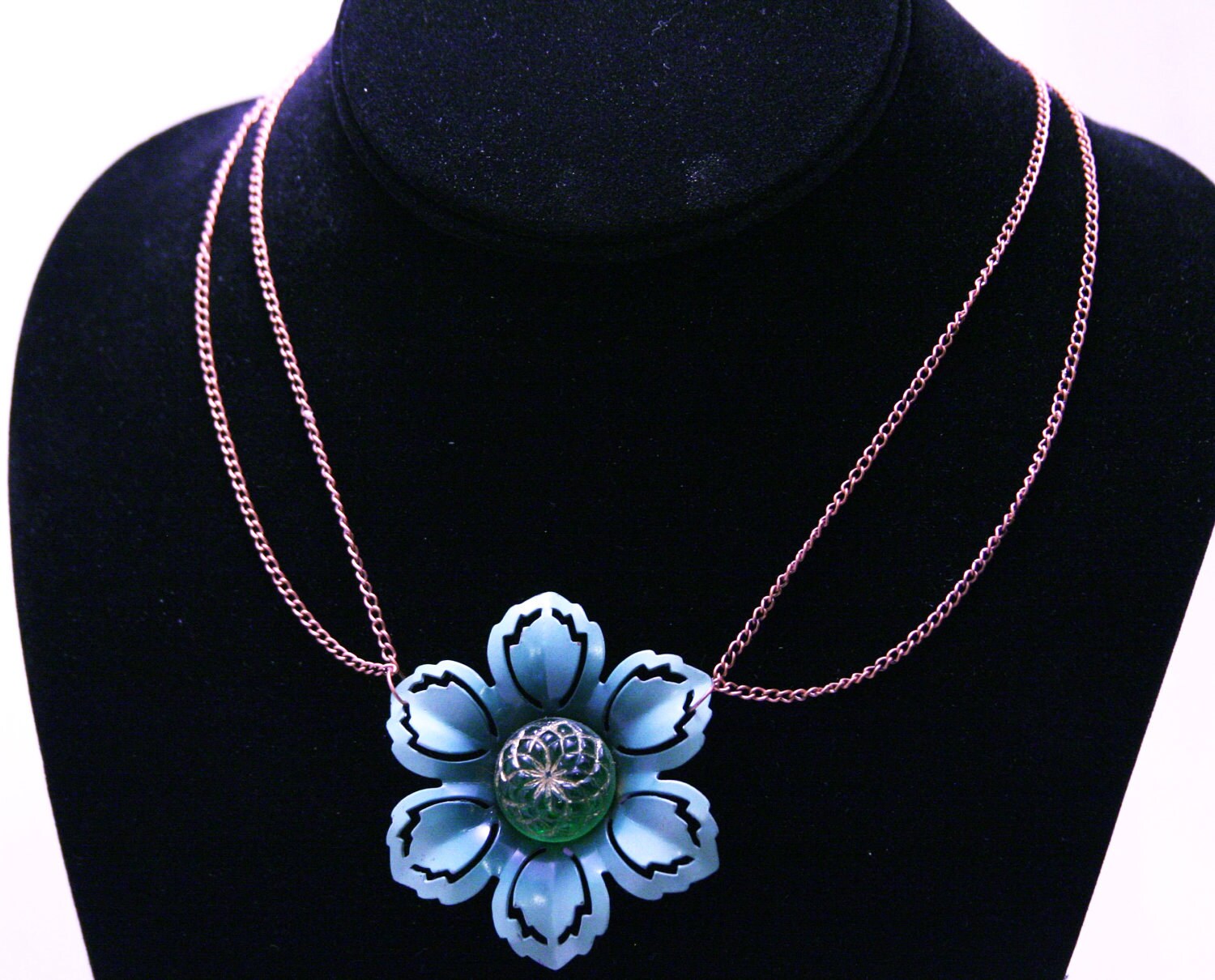 Green Metal Flower Necklace by AngleAh on Etsy