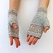 Gray Wool Blend Fingerless Gloves with Fair Isle Pattern