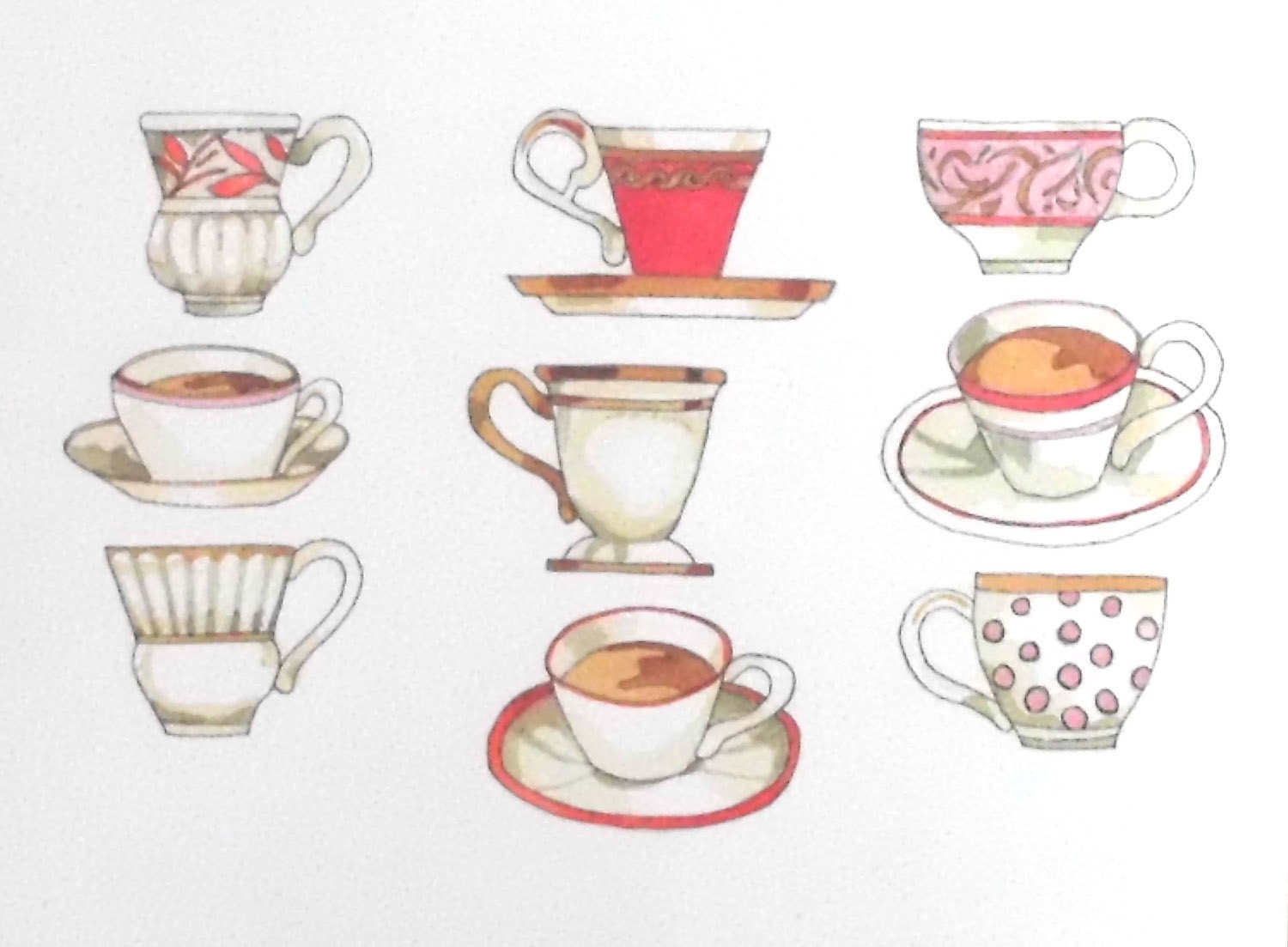 Print from Watercolour Painting of Cups and Saucers