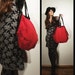 vtg CHERRY RED and Black Leather ACCORDION Handbag Weekender Tote