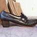 70s vtg LEATHER LOAFERS Brown Moccasin Pumps, Wooden Heel, Size 7.5