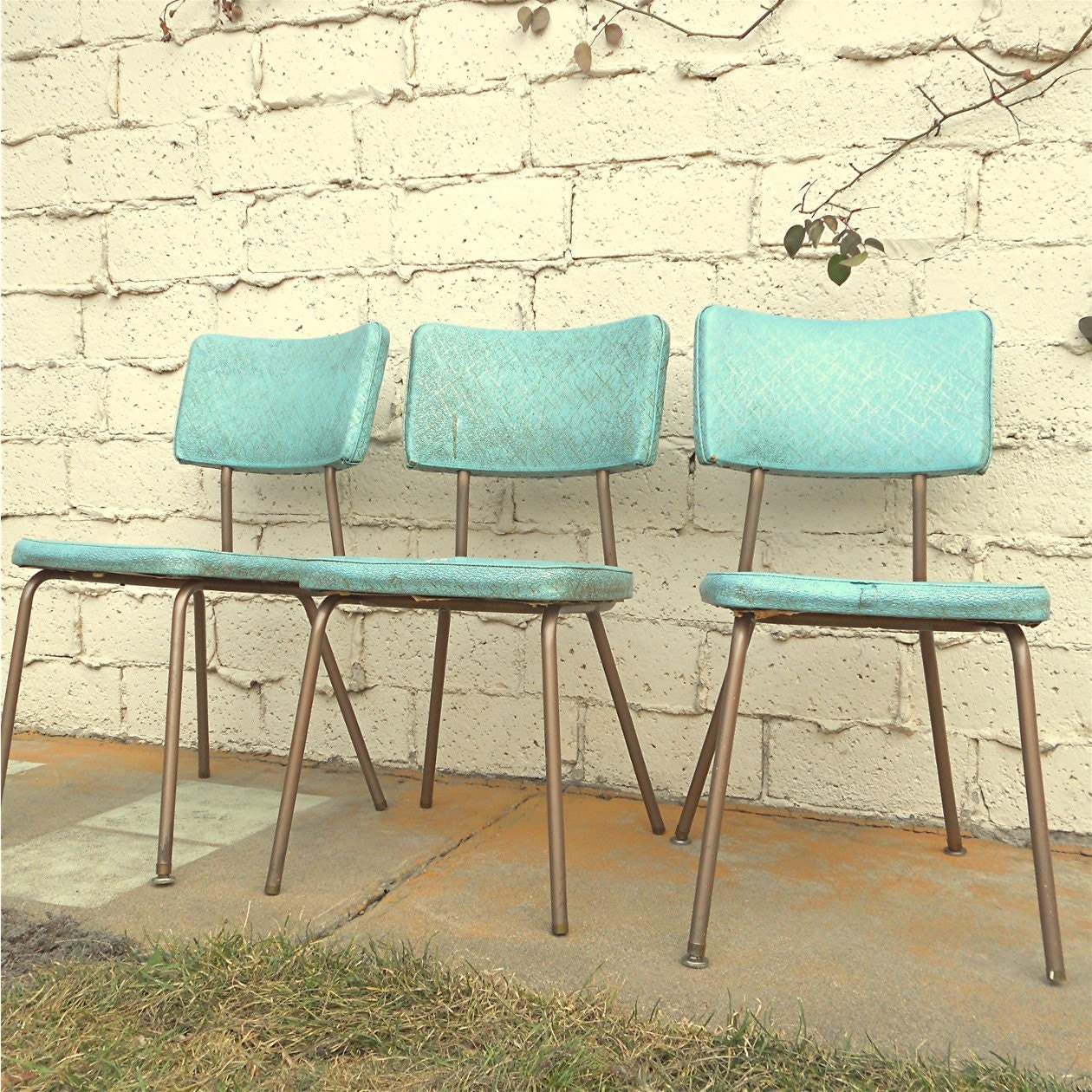 Vintage Kitchen Chairs Three Vinyl Turquoise Chairs Local