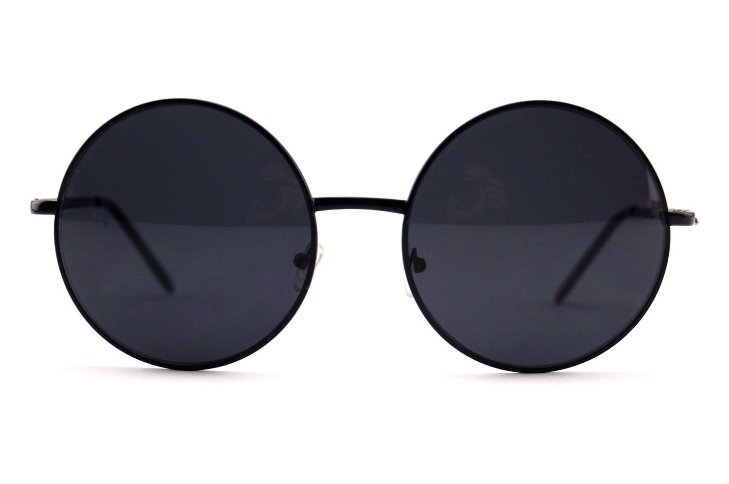 Black Oversized Circle Round Hippie John Lennon Sunglasses