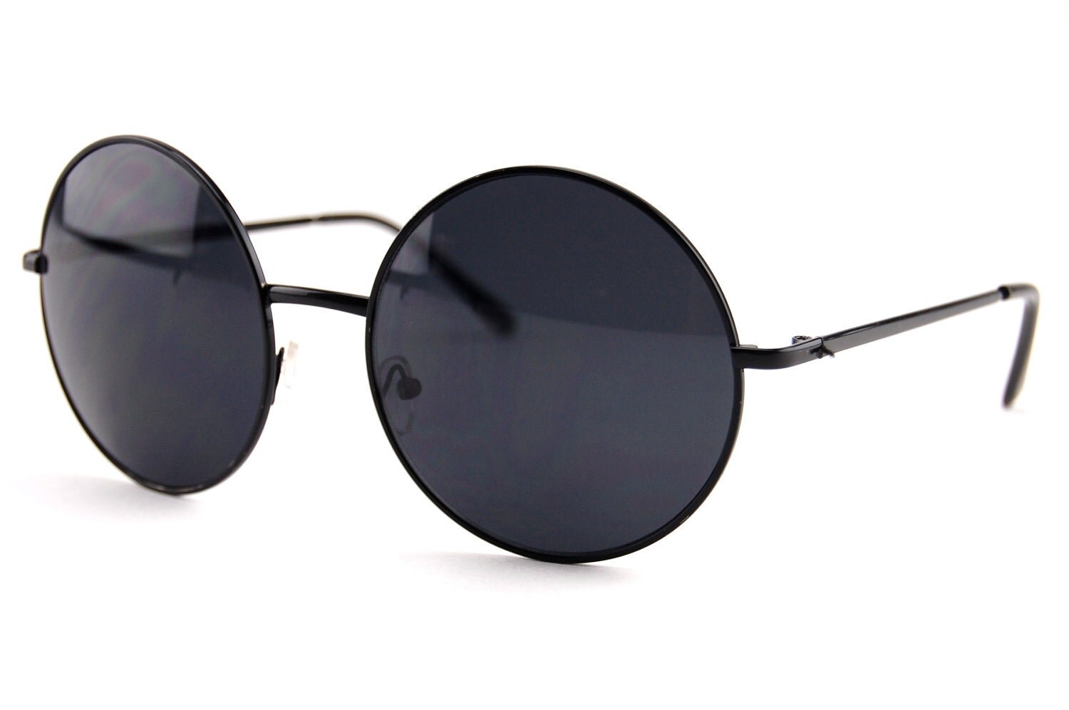 Black Oversized Circle Round Hippie John Lennon Sunglasses 