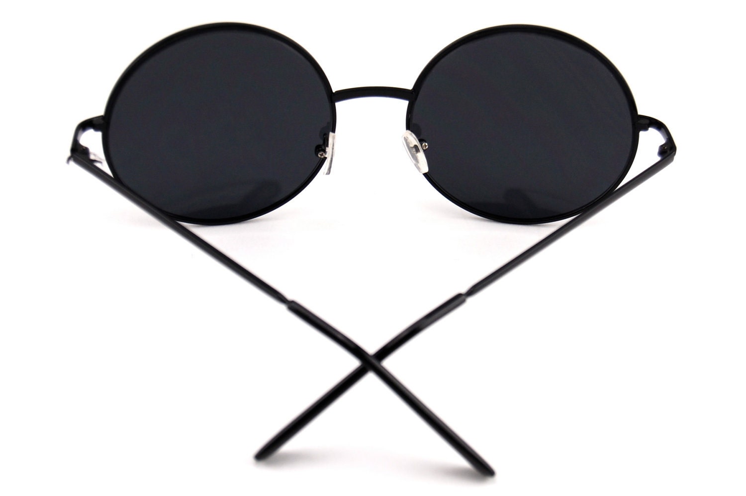 Black Oversized Circle Round Hippie John Lennon Sunglasses 