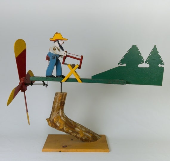 Vintage Folk Art Americana Wood Cutter Weathervane-Whirligig